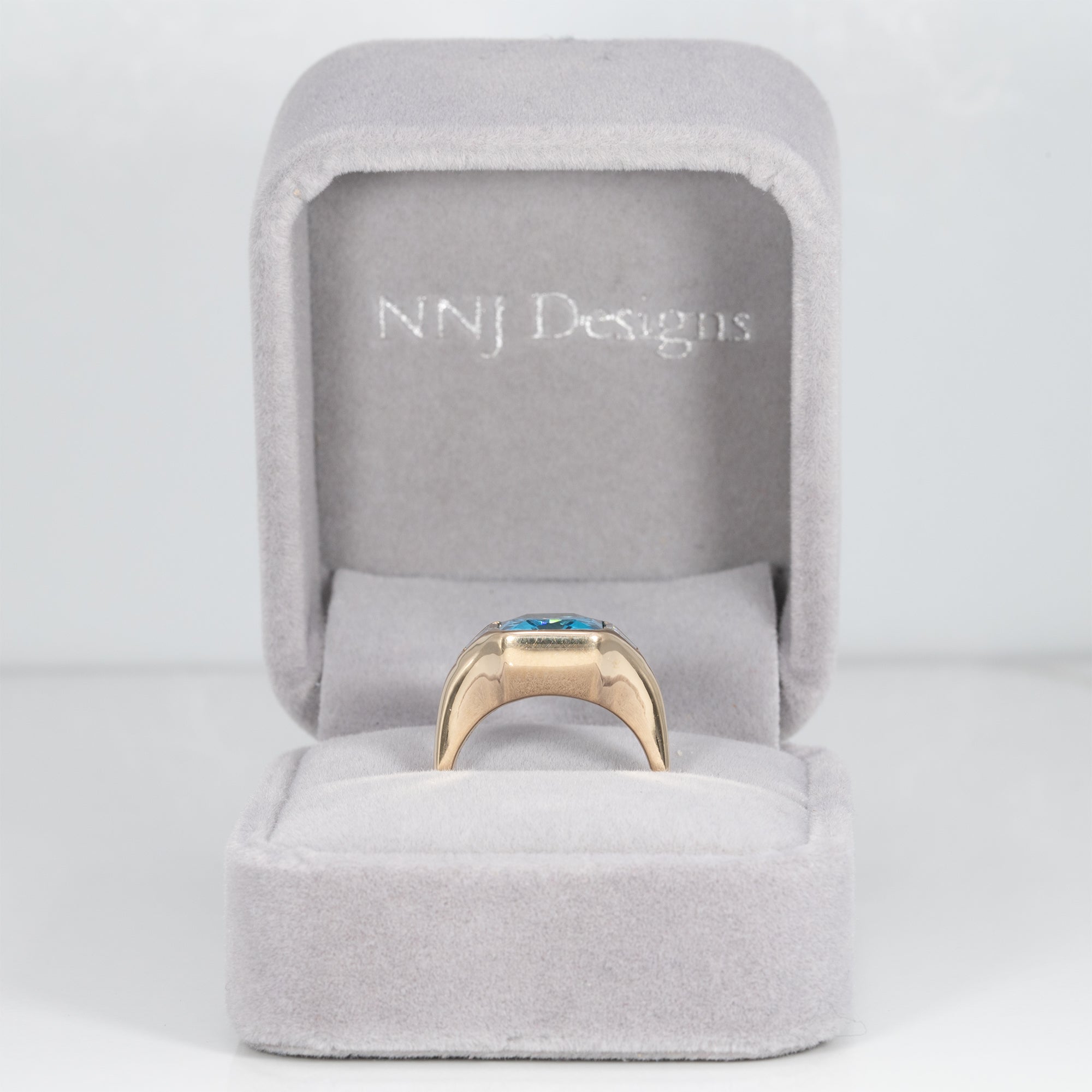 14K yellow gold London blue topaz ring with lab diamond accents