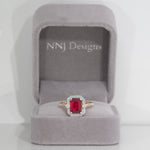 scarlet and gray ruby game day ring in 14K yellow gold