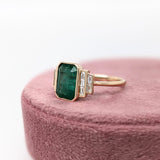 3ct Emerald Ring w Earth Mined Diamonds in Solid 14K Yellow Gold | EM 10x8mm