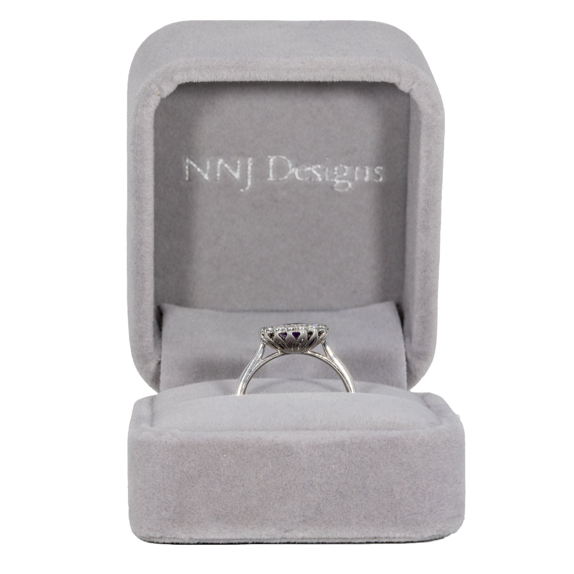 14K white gold GIA purple sapphire ring with diamonds