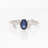 Aurelia  Solid 14k White Gold Ceylon Sapphire Ring with Natural Diamond Accents | Oval, 7x5mm
