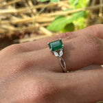 1.5ct Emerald Ring w Earth Mined Diamonds in Solid 14K White Gold | EM 8x6mm