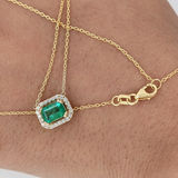 Emerald Pendant Necklace w Earth Mined Diamonds in Solid 14K Gold | Emerald Cut 7x5mm