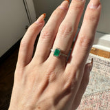 Colombian Emerald Ring w Earth Mined Diamonds in Solid 14K Gold | EM 6x4mm