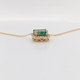 Emerald Pendant Necklace w Earth Mined Diamonds in Solid 14K Gold | Emerald Cut 7x5mm