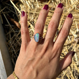 4.2ct Boulder Opal Ring w Earth Mined Diamonds in Solid 14K Gold | Fancy 17x9mm