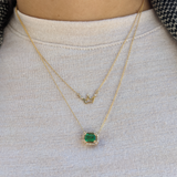 Emerald Pendant Necklace w Earth Mined Diamonds in Solid 14K Gold | Emerald Cut 7x5mm