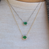 Emerald Pendant Necklace w Earth Mined Diamonds in Solid 14K Gold | Emerald Cut 7x5mm