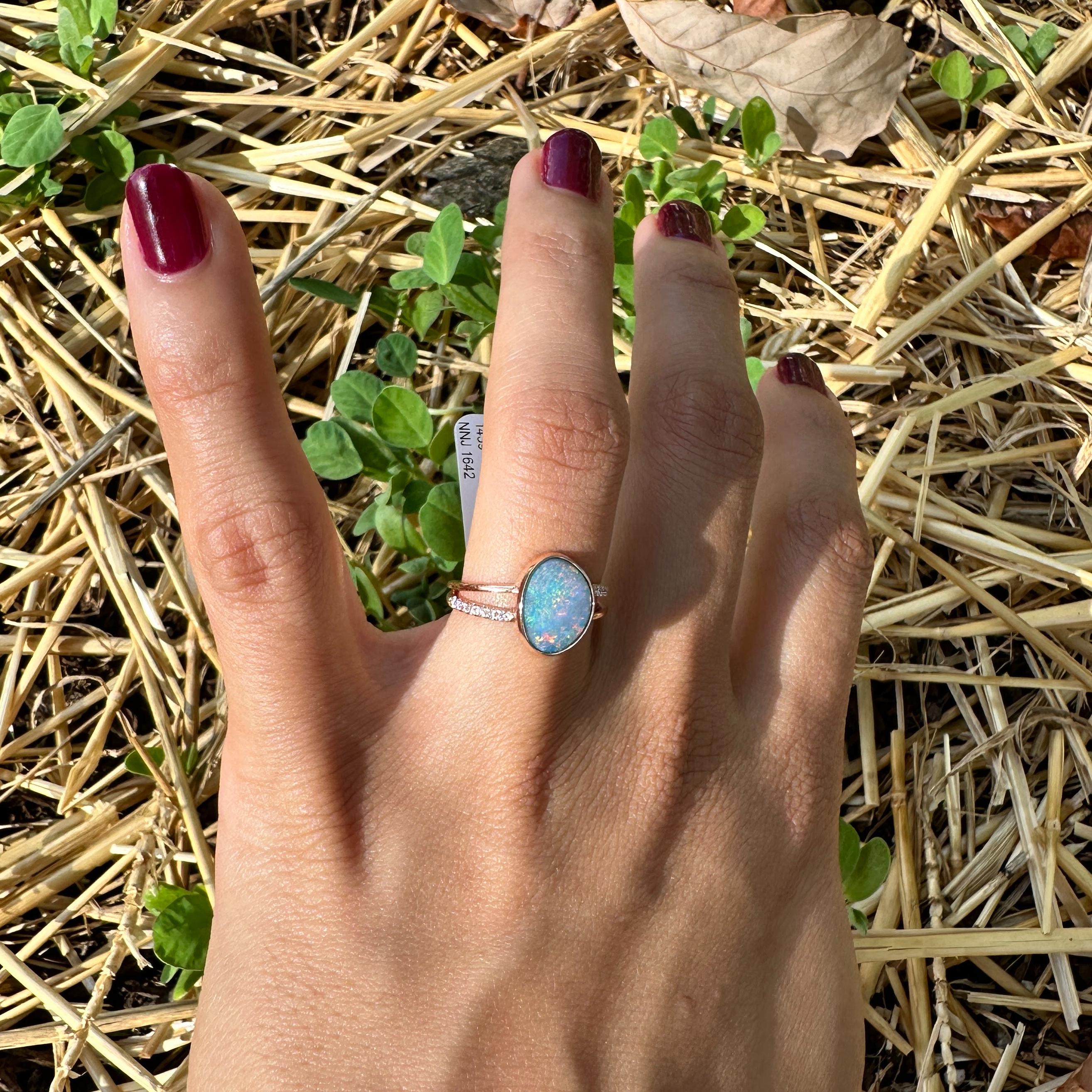 1.8ct Boulder Opal Ring w Earth Mined Diamonds in Solid 14K Gold | Fancy 11x9mm