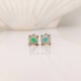 Four Prong Round Opal Stud Earrings | Solitaire Studs