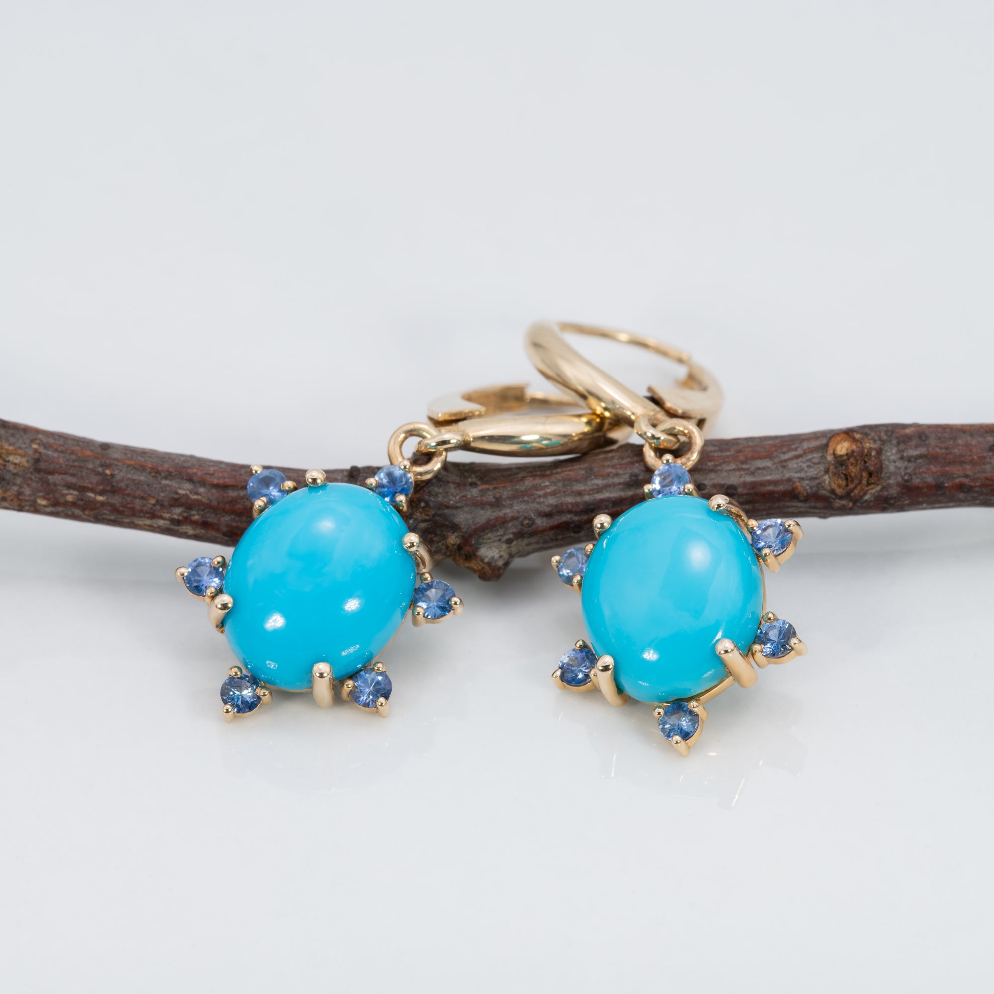 14K yellow gold sonoran turquoise earrings