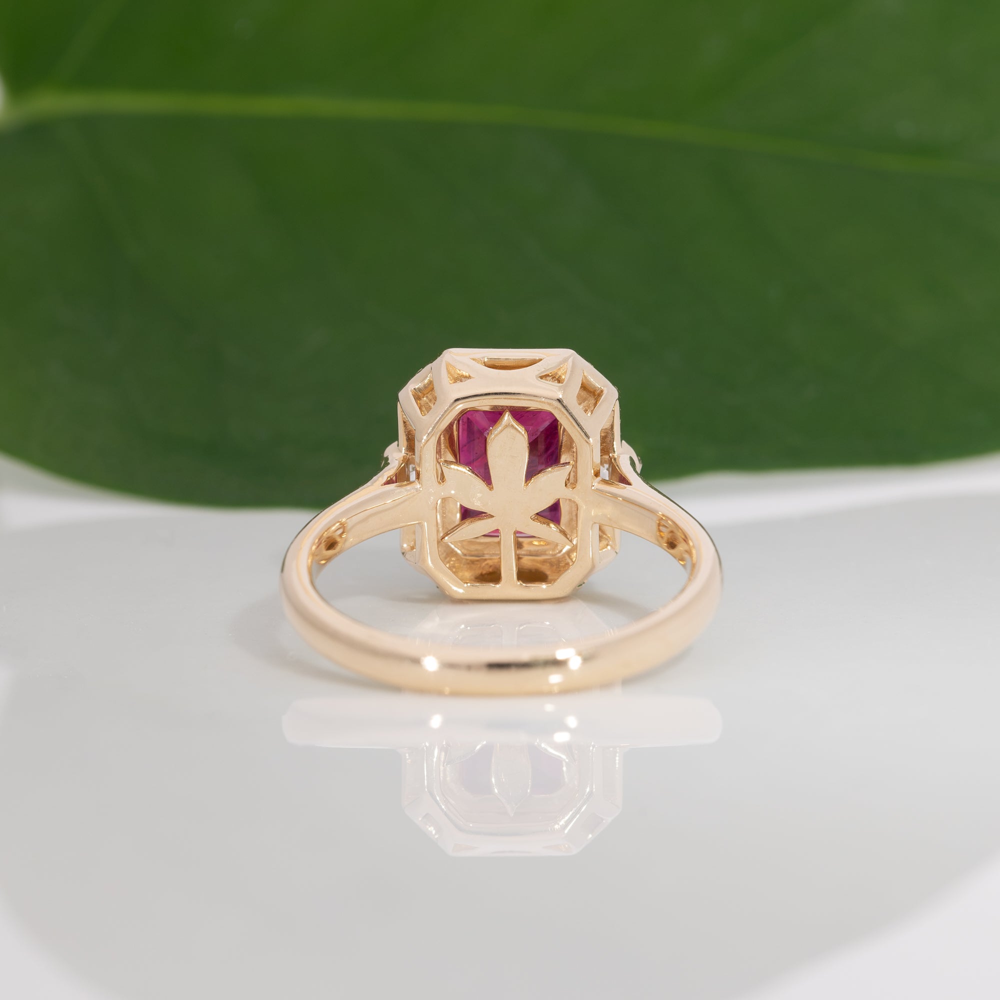 scarlet and gray ruby game day ring in 14K yellow gold