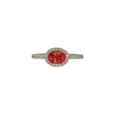 14K white gold padparadscha sapphire oval ring with diamond halo