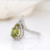 Elaine 14K White Gold Sphene and Diamond Ring | Pear 11x7.5mm