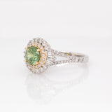 Sirin Solid 14k Dual Gold Demantoid Ring with Natural Diamonds Double Halo | Round 6mm