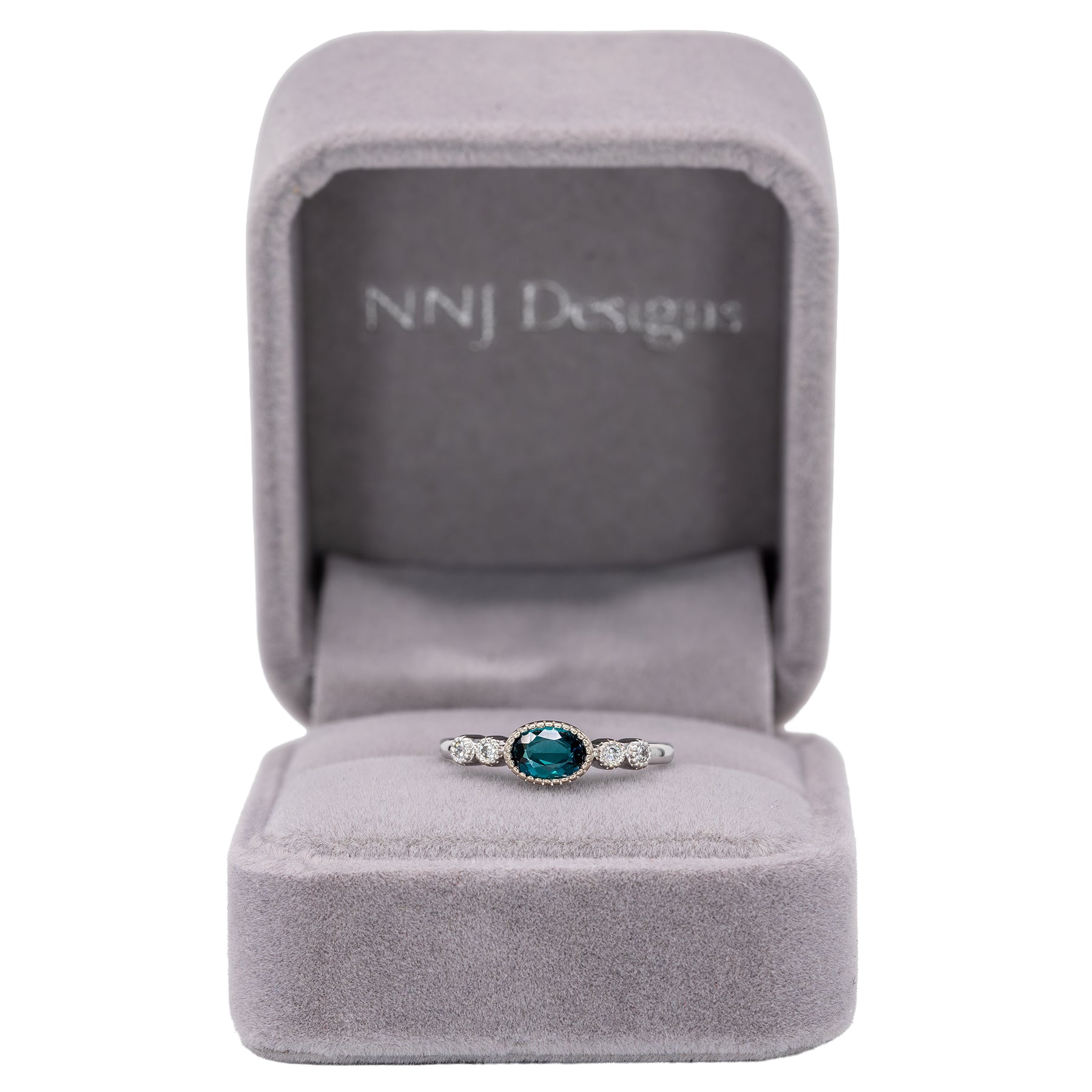 14K white gold indicolite tourmaline ring with diamond accents