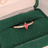 Adorable Pink Spinel Ring w Diamond Accents in Solid 14K Rose Gold | MQ 6x3mm