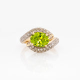 Yara Estate Peridot Ring with Natural Diamond Accents: 14k Solid Gold, 10x8mm