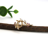 floral vine 14k gold diamond and pink sapphire semi mount ring