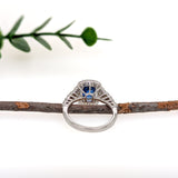 Hanshika 14K White Gold 2.18cts Ceylon Sapphire Diamond Ring | Cushion 8x6mm