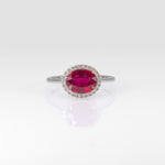 14K white gold Madagascar ruby ring with diamond accents