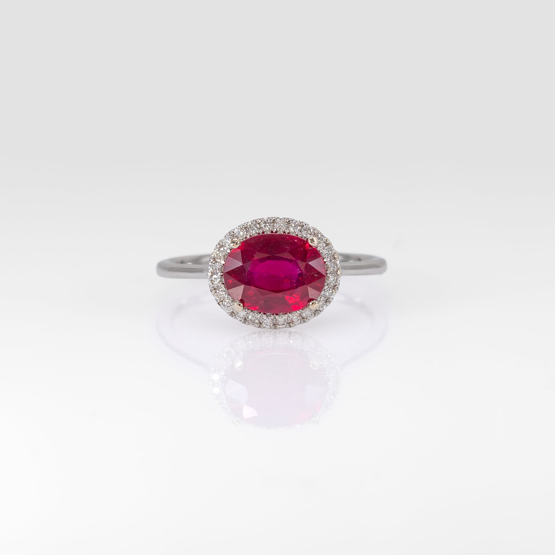 14K white gold Madagascar ruby ring with diamond accents