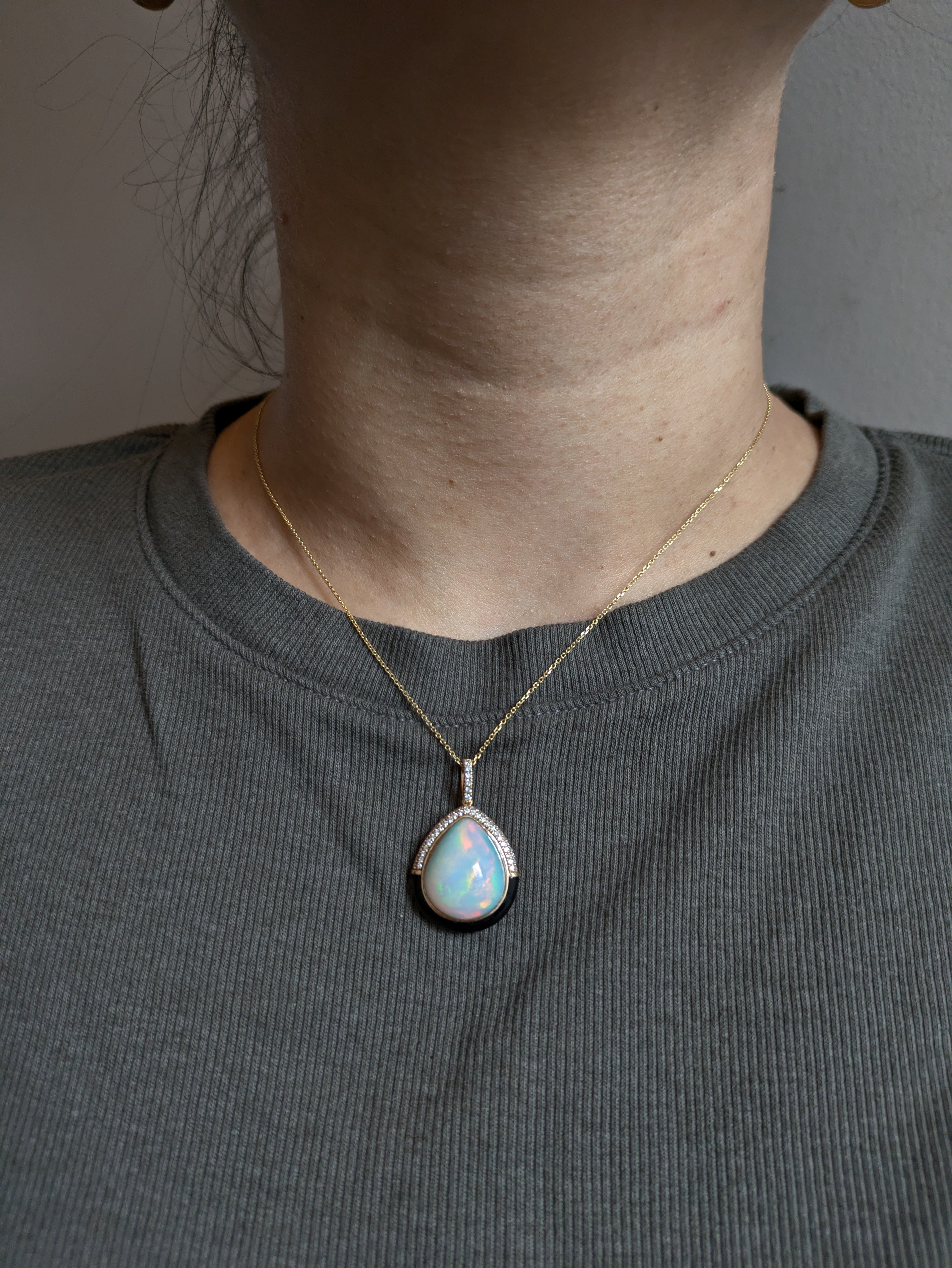 Yana 14K Yellow Gold 8.83cts Ethiopian Opal Diamond Pendant | Pear Shape 18x15mm