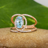 Althea Solid 14k Gold Aquamarine Ring with Natural Diamond Accents, Oval 8x6mm