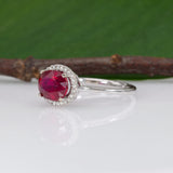 14K white gold Madagascar ruby ring with diamond accents