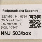 0.67 carat natural padparadscha sapphire oval 5.9x4.1mm loose gemstone – view 2