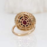 10.6 Ct Natural Rubellite Tourmaline Ring 10mm with Natural Diamond Halo in Solid 14K Gold Statement Gemstone Ring