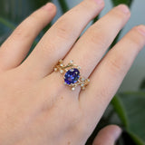 Arden 14k Solid Gold Tanzanite Ring with Natural Diamonds Accents | Oval 9x7mm