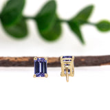 14K Solid Gold Tanzanite Solitaire Studs - 6x4mm Emerald Cut
