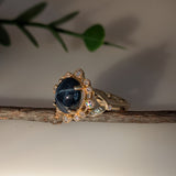 3.6ct Star Sapphire Ring w Natural Diamond Accents in Solid 14K Gold | OV 9x8mm