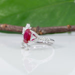 14K white gold mozambique ruby ring with diamond accents