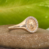 Leo Ring with Natural Diamond Accents in Solid 14K Gold, Fine Jewelry
