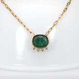 4.9ct Natural Emerald and Diamond Pendant Necklace in Solid 14K Gold with Attached Chain – Elegant Green Gemstone Jewelry for Women