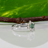 14K white gold alexandrite ring with diamond accents
