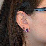 Wren Solid 14k White Gold Amethyst Earrings with Natural Diamonds Accents, Oval 10x8mm