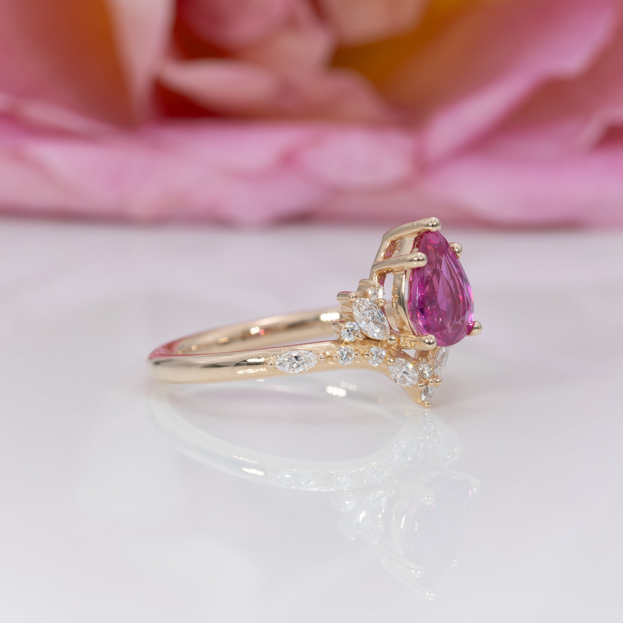 14K yellow gold pink sapphire ring