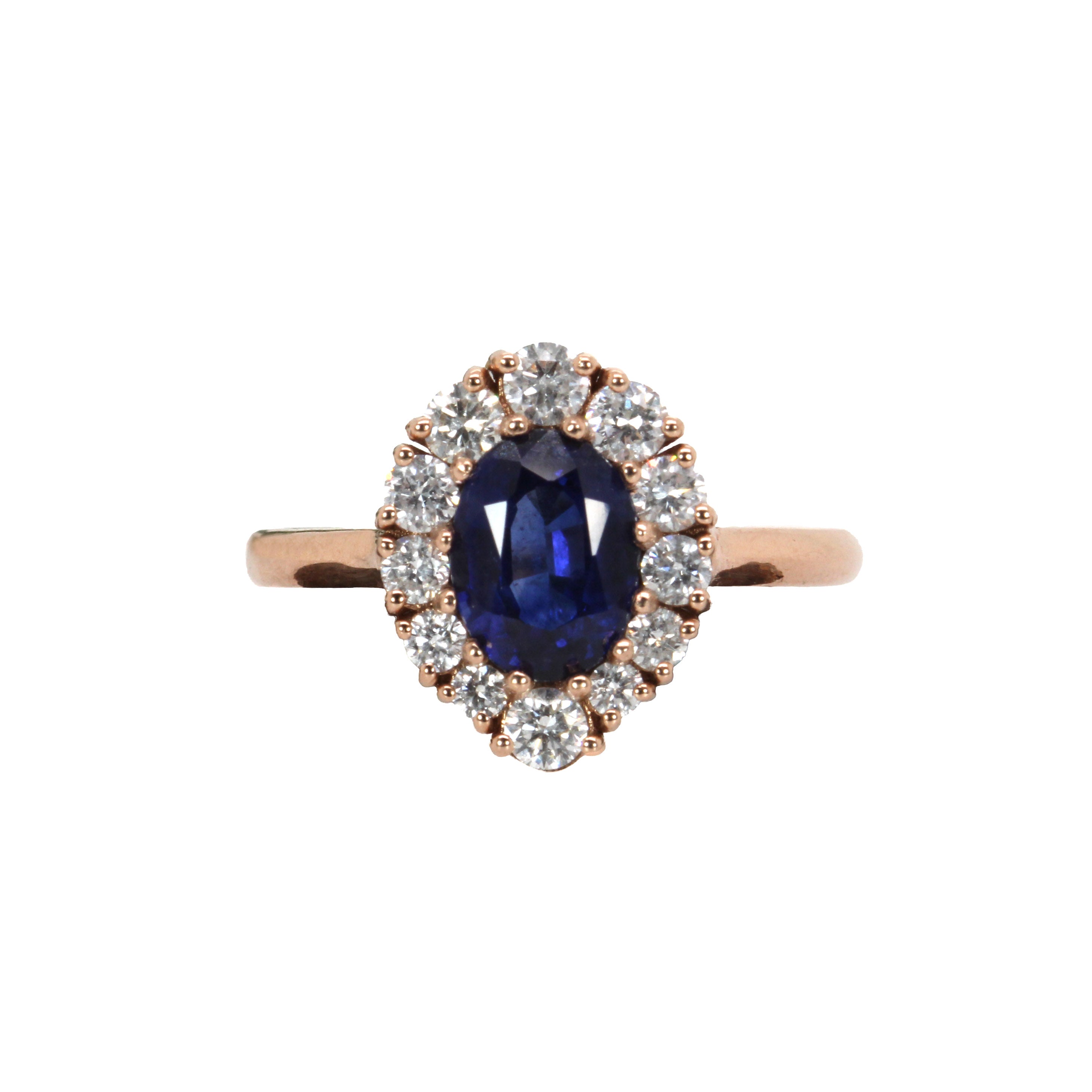 Chandra 14K Rose Gold 1.76Cts Ceylon Sapphire Diamond Ring | Oval 8x6mm