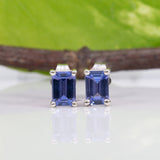 Isle | Genuine AAA Tanzanite Solitaire Studs, Emerald Cut 6x4mm, Solid 14K Gold (Yellow White Rose), Natural Tanzanite Earrings, Anniversary Gift for Women