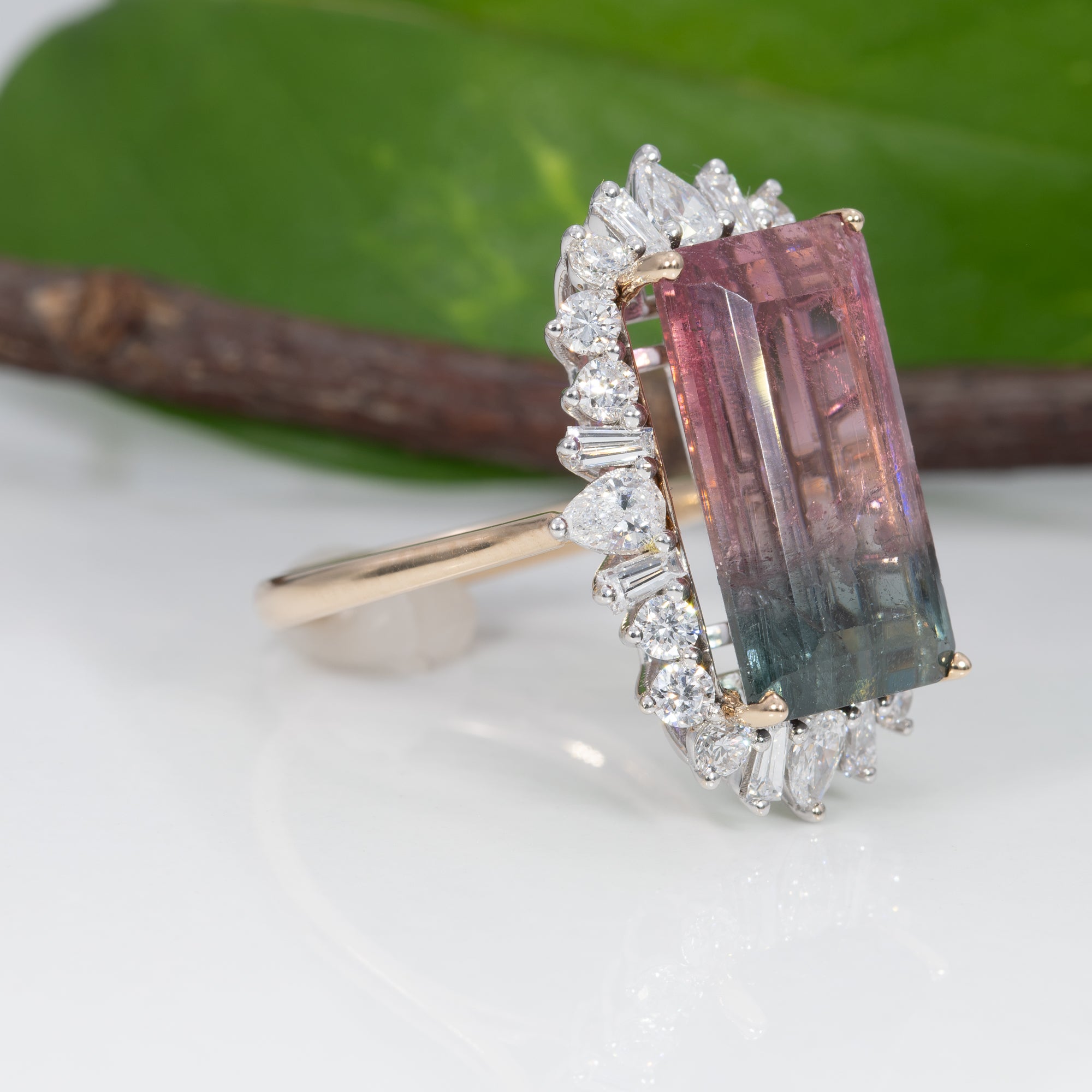 14K white & yellow gold bi-color tourmaline ring