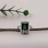 5.4ct Watermelon Tourmaline Ring w Diamond Accents in Solid 14K Gold | EM 14.5x8