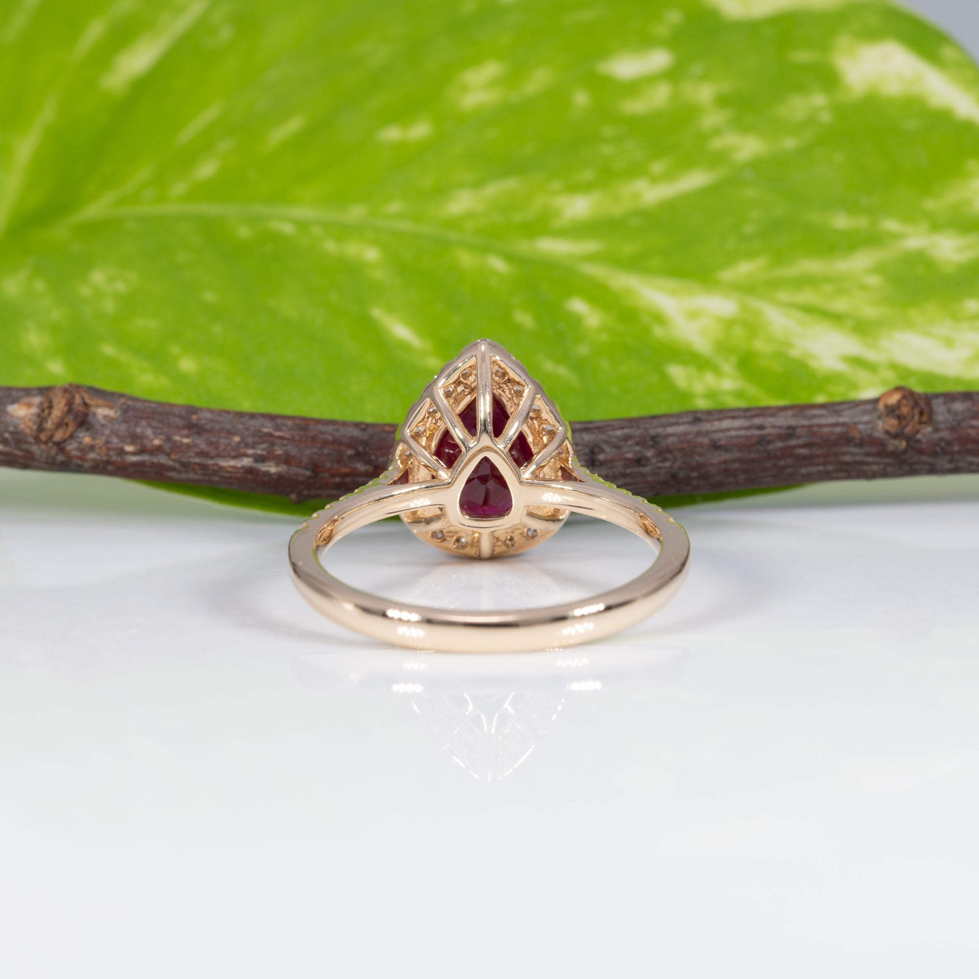 14K yellow gold GIA Mozambique ruby ring with diamond accents