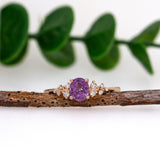 Mahim 14k Solid Rose Gold Purple Sapphire and Natural Diamond Ring | 6x4mm , OV