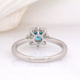 Zoya 14k Solid White Gold Blue Zircon Ring W Natural Diamonds | Round, 5mm