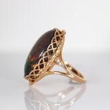 Jane 14K Rose Gold Black Opal Ring Diamonds Ring | Cabochon Gemstone 23.2x13.4mm