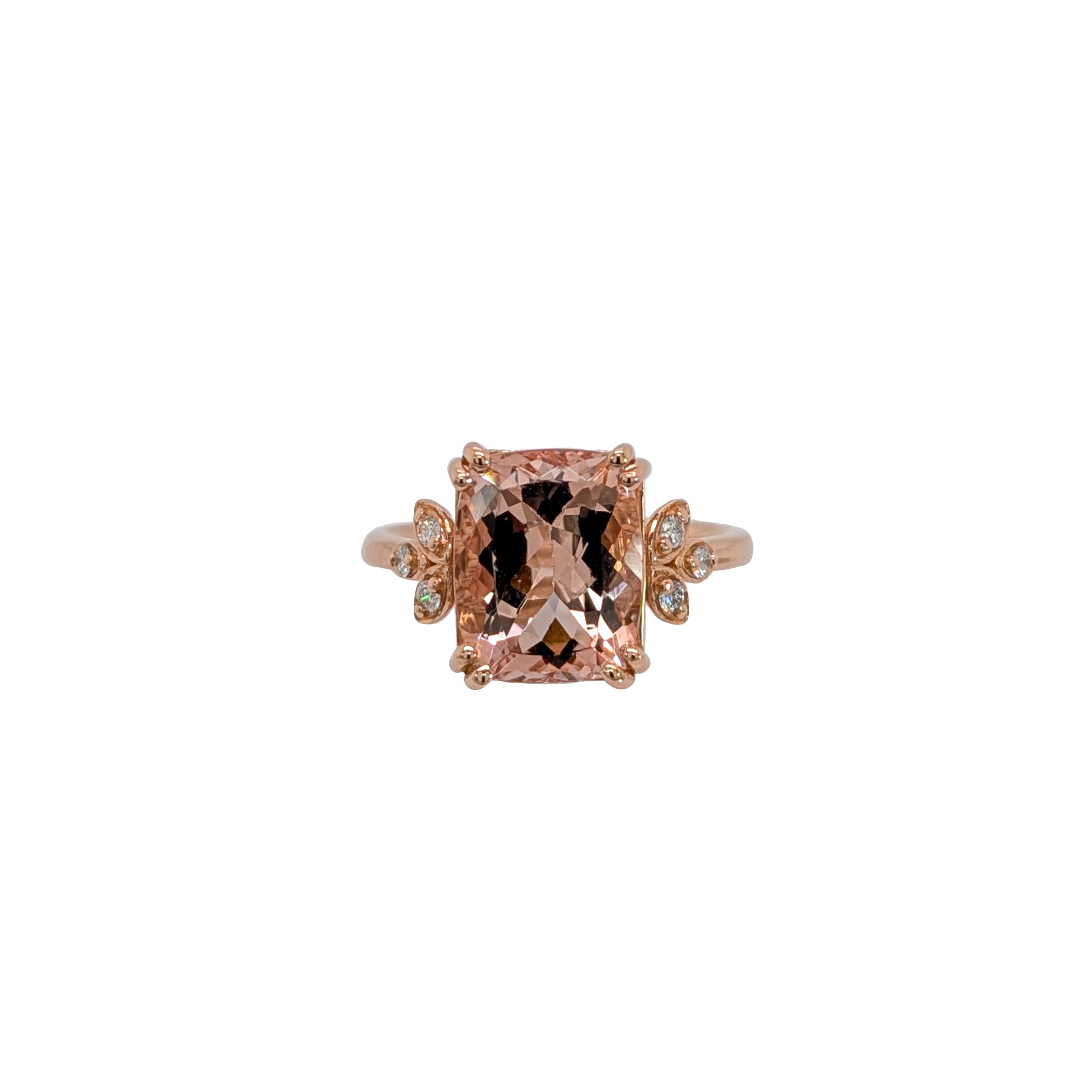 Tenu 14K Rose Gold 4.16cts Morganite Diamond Ring | Cushion 11x9mm