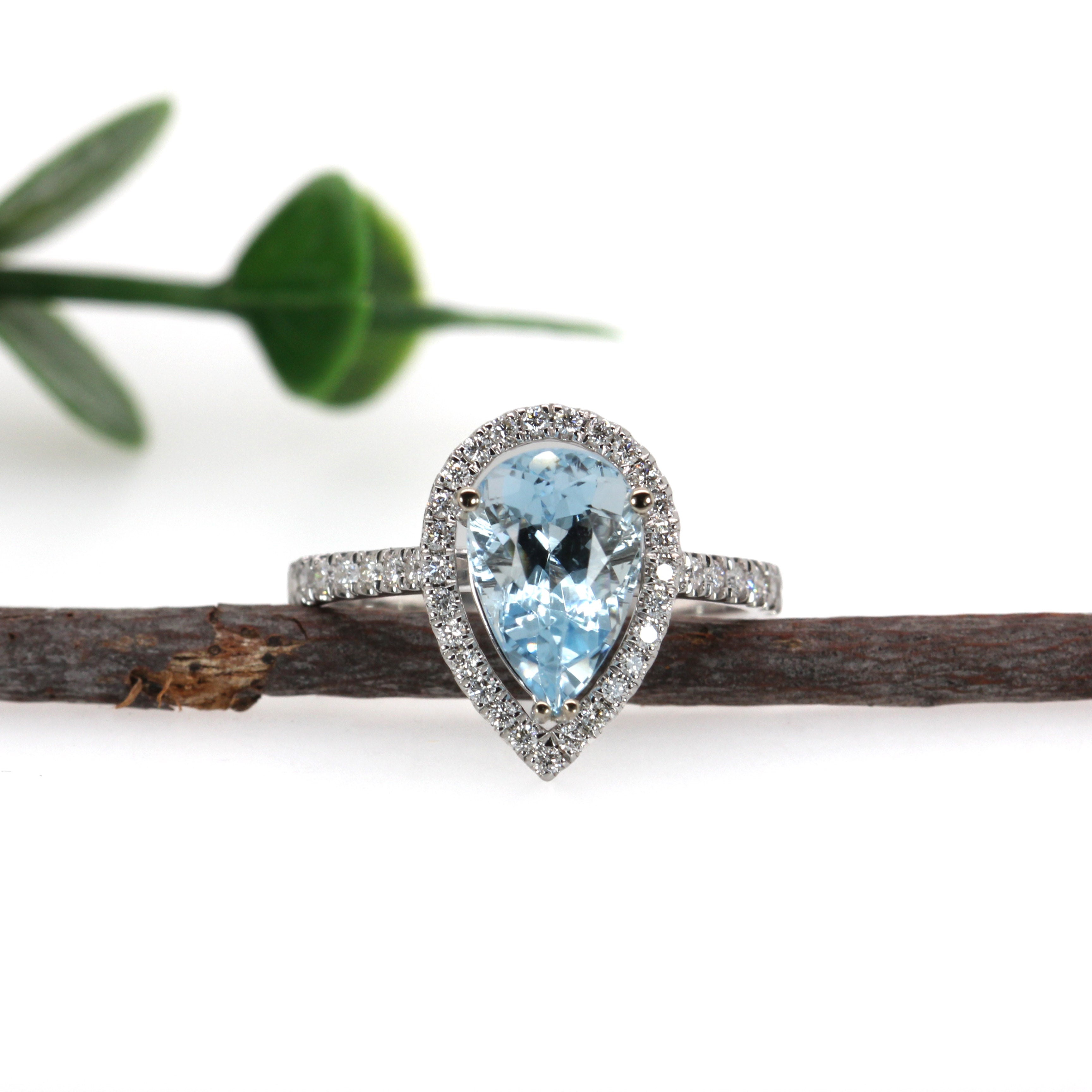 Alaina 14K White Gold 2.18cts Aquamarine Diamond Ring | Pear Shape 10.5x6.5mm